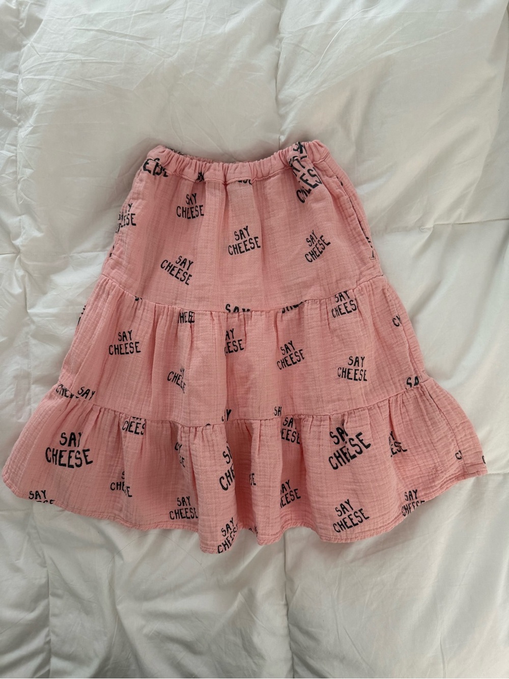 Girls' Pink Tiered Skirt with 'Say Cheese' Print